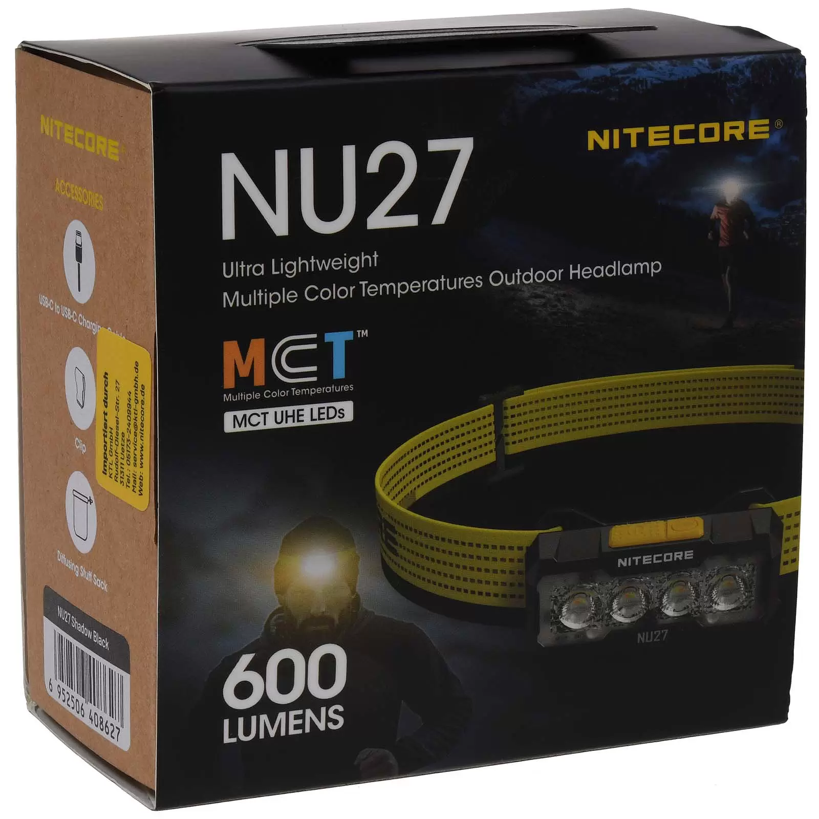 Nitecore NU27 LED Kopflampe, Stirnlampe, Headlamp, USB-C, max. 600 Lumen schwarz