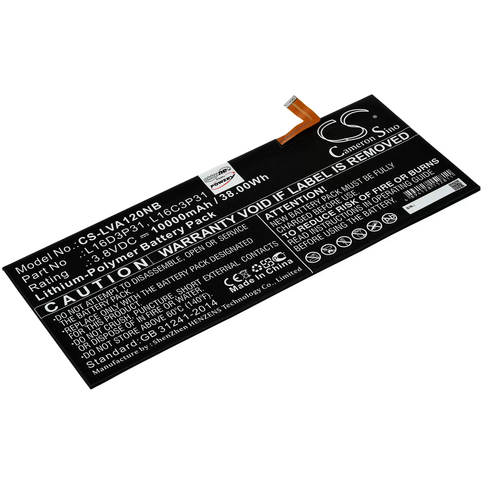 Akku passend für Laptop Lenovo Yoga A12, YB-Q501F ZA1Y0061US, Typ L16D3P31 u.a.