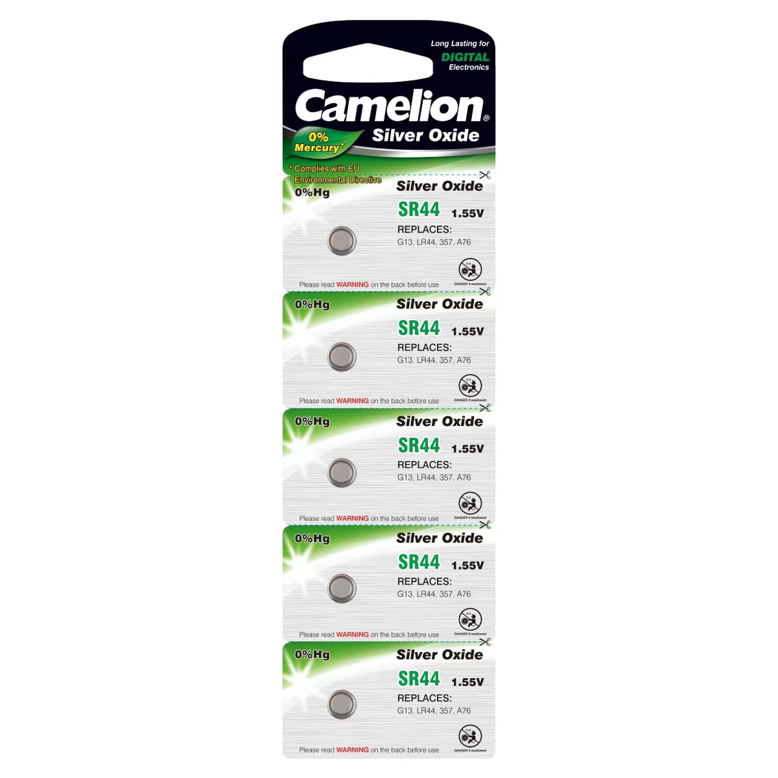 Camelion Silberoxid-Knopfzelle SR44  G13 LR44 357 A76 5er Blister