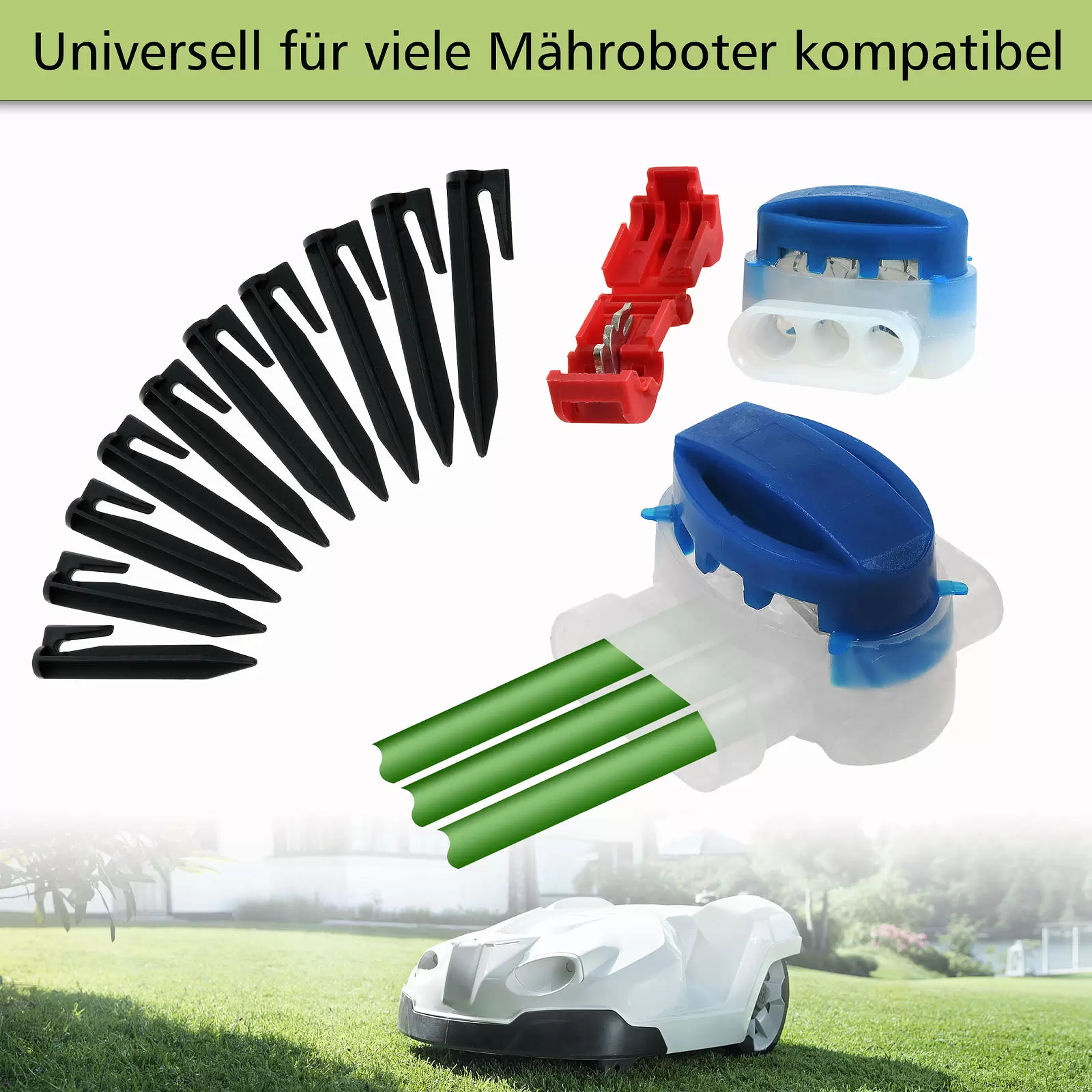 Reparatur-Set mit 250m Begrenzungskabel 2,7mm, 300 Haken, 10 Verbinder, 4 Klemmen für Mähroboter