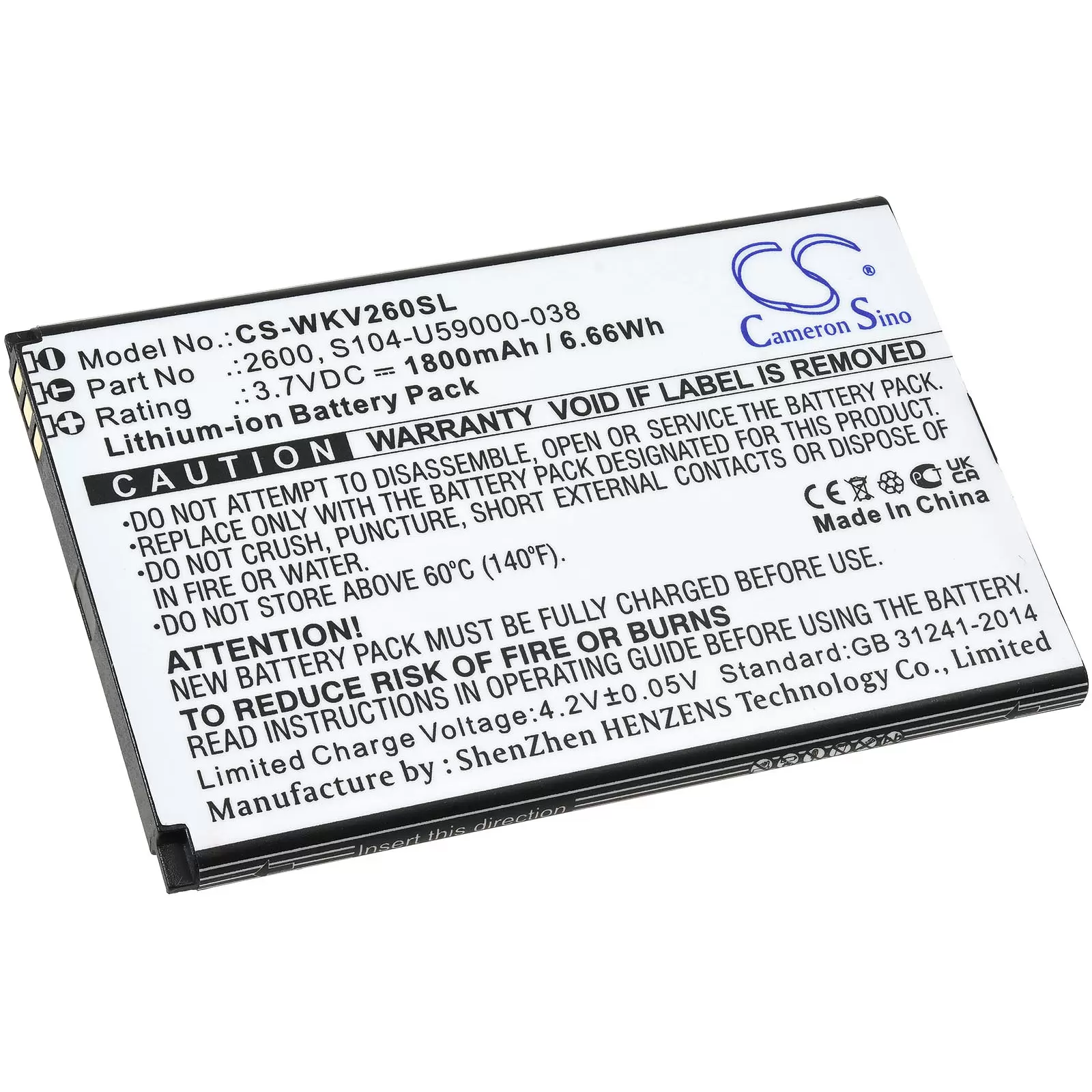 Akku passend für Handy, Smartphone Wiko Sunny 2 Plus, V2600,  Typ S104-U59000-038