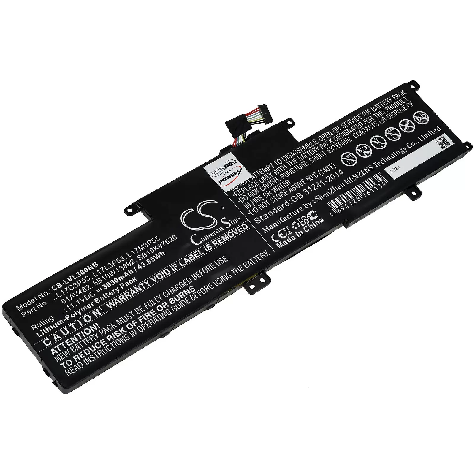 Akku passend für Laptop Lenovo ThinkPad L380-20M50044AU, L380-20M50019AU, Typ L17L3P53 u.a.