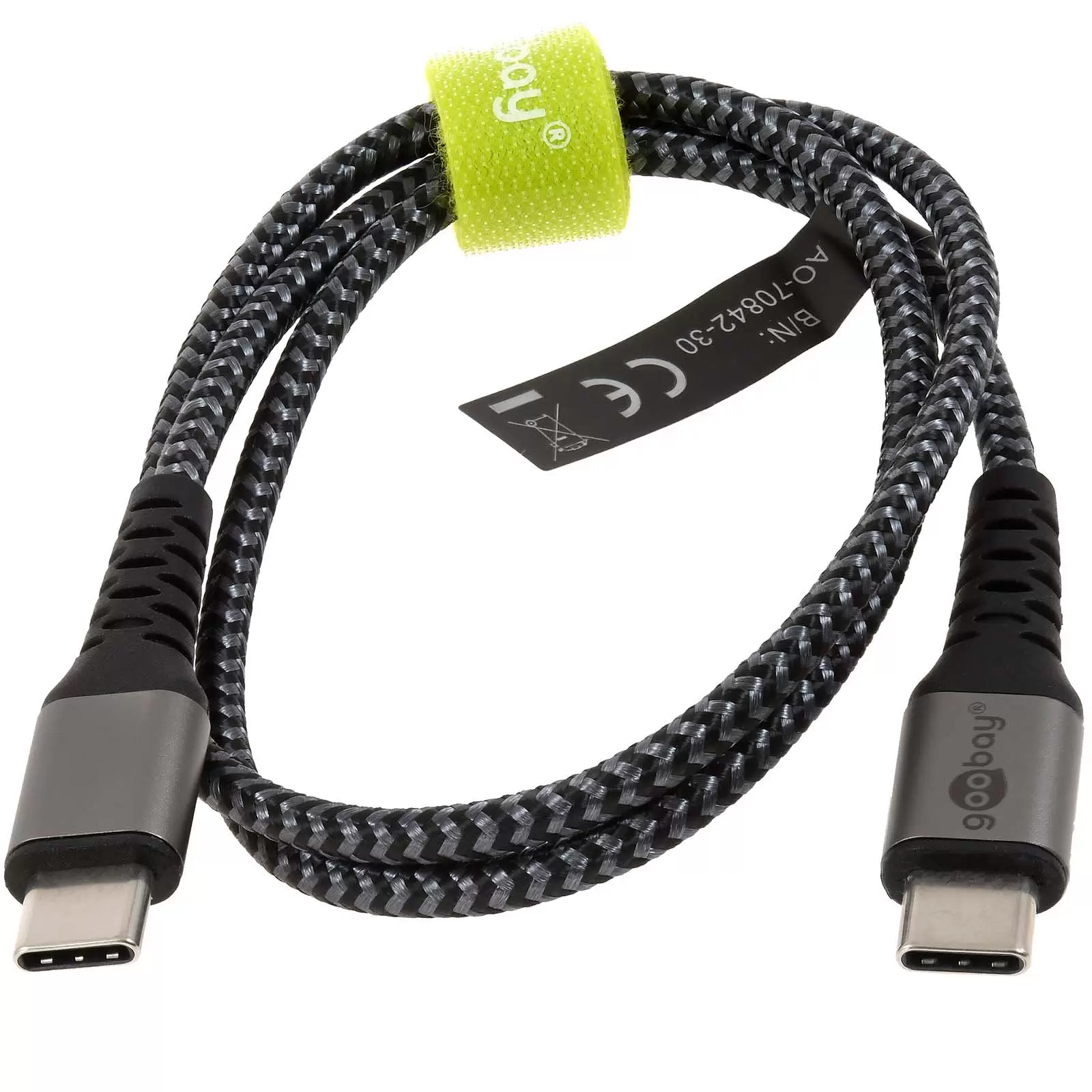 USB-C-auf-USB-C Textilkabel mit Metallsteckern spacegrau/silber, 0,5 m, 49301
