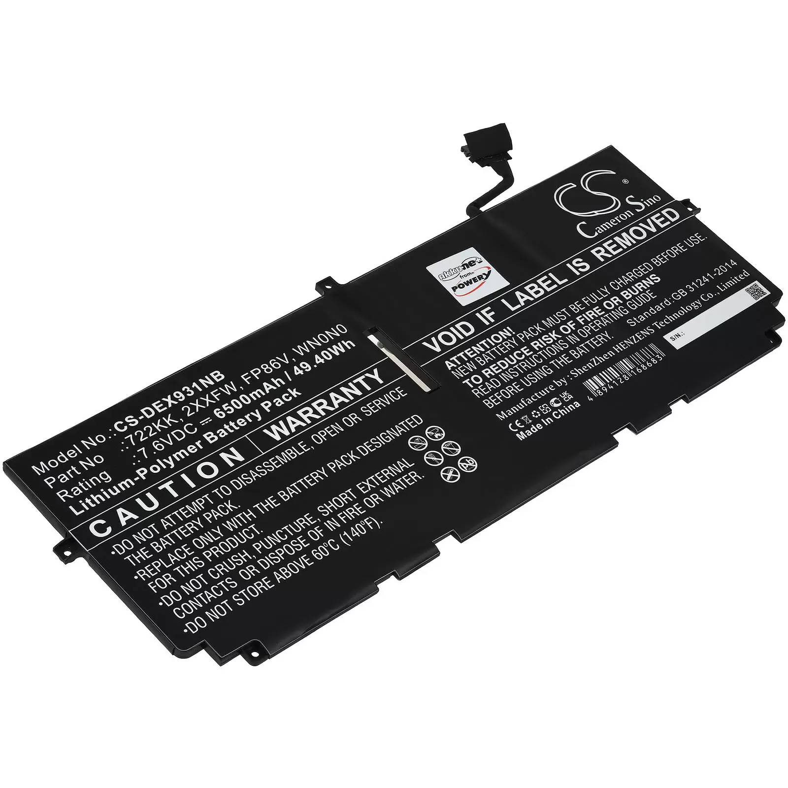 Akku passend für Laptop Dell XPS 13 9300 2020, XPS 13 9310, XPS 13 9380, Typ 722KK