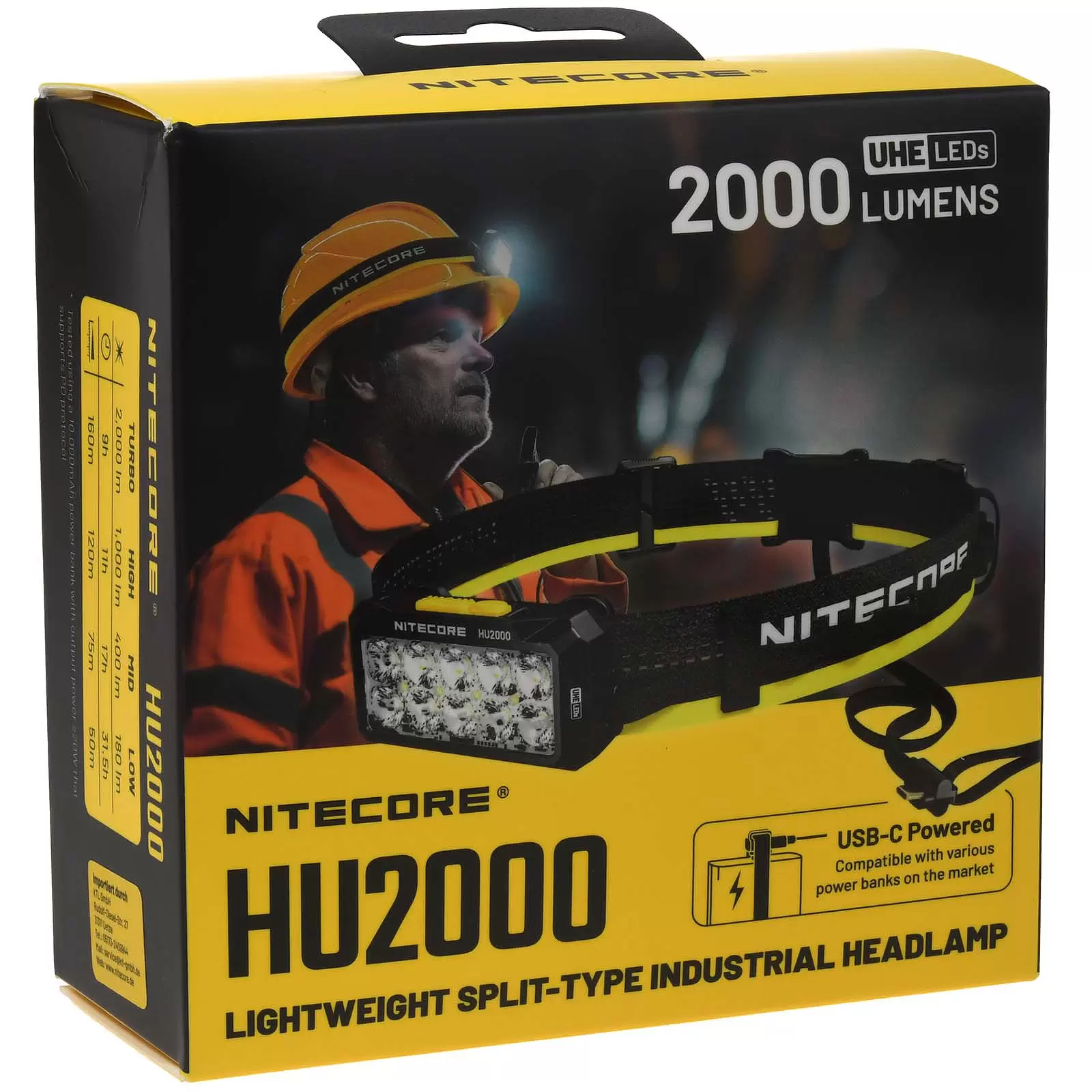 Nitecore HU2000 LED Kopflampe, Stirnlampe, Headlamp, USB-C, max. 2000 Lumen schwarz