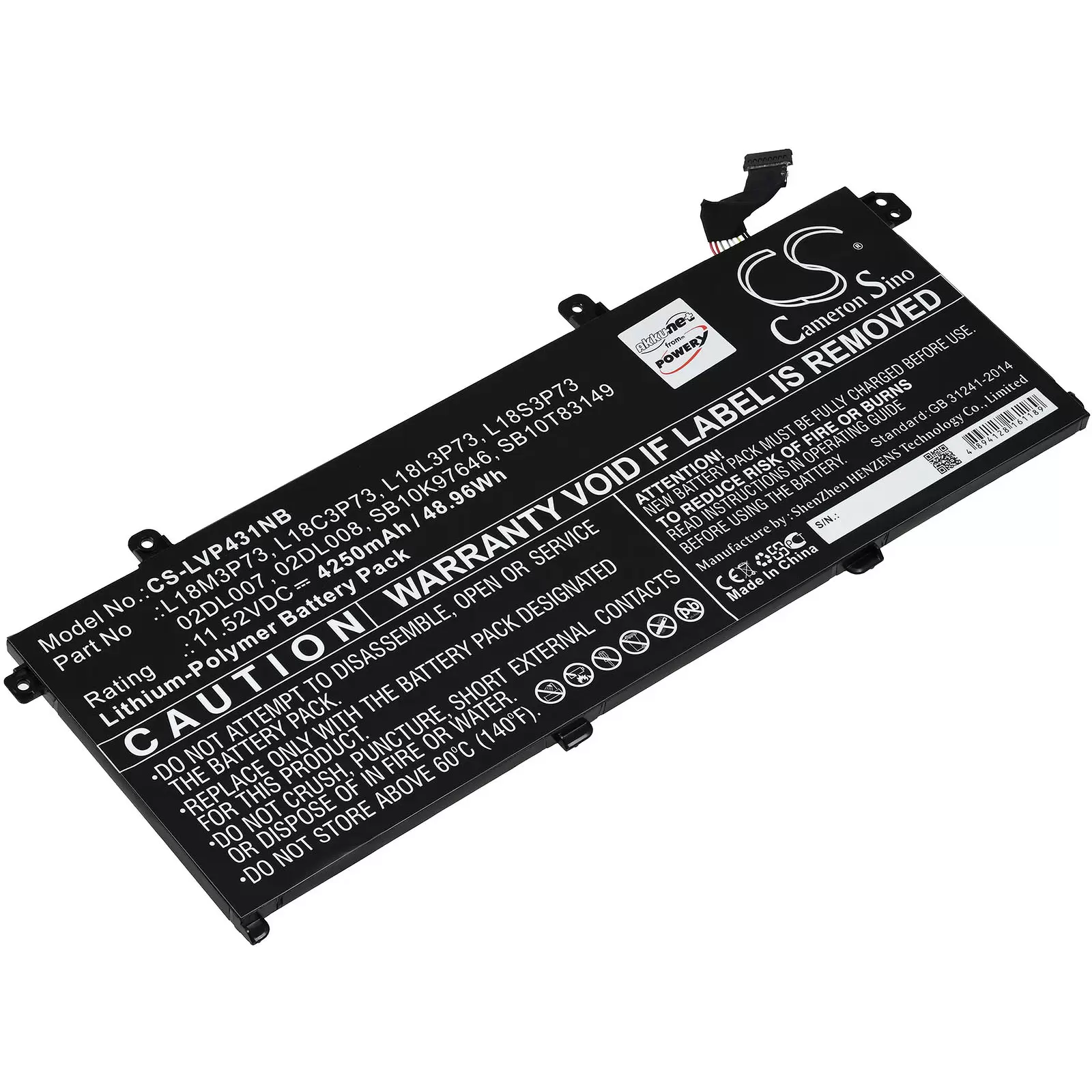 Akku passend für Laptop Lenovo ThinkPad T490, Typ L18M3P73,  Typ SB10T83149