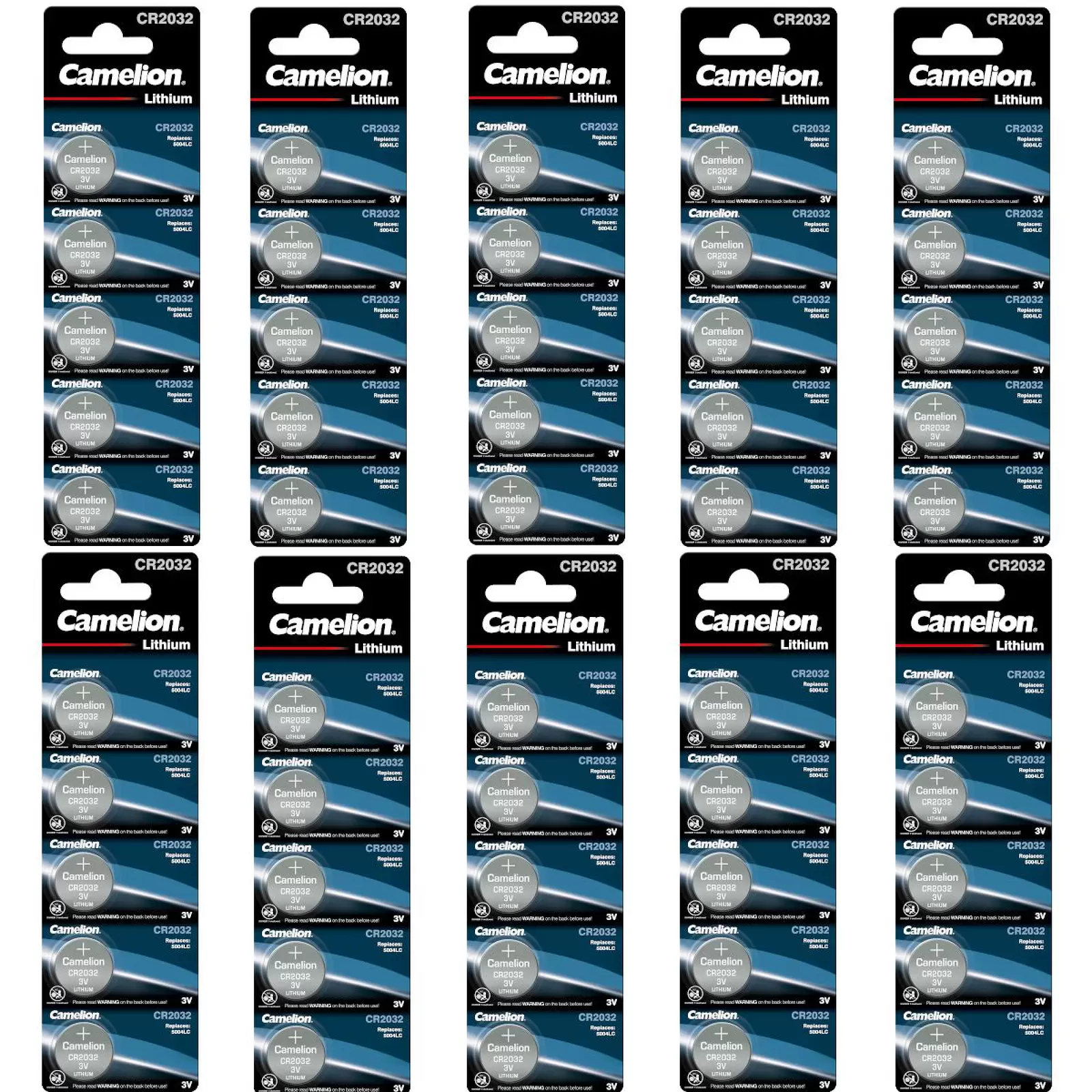 50x Camelion CR2032 Lithium Knopfzellen Batterie – 10x 5er Blister, ideal für Uhren, Autoschlüssel