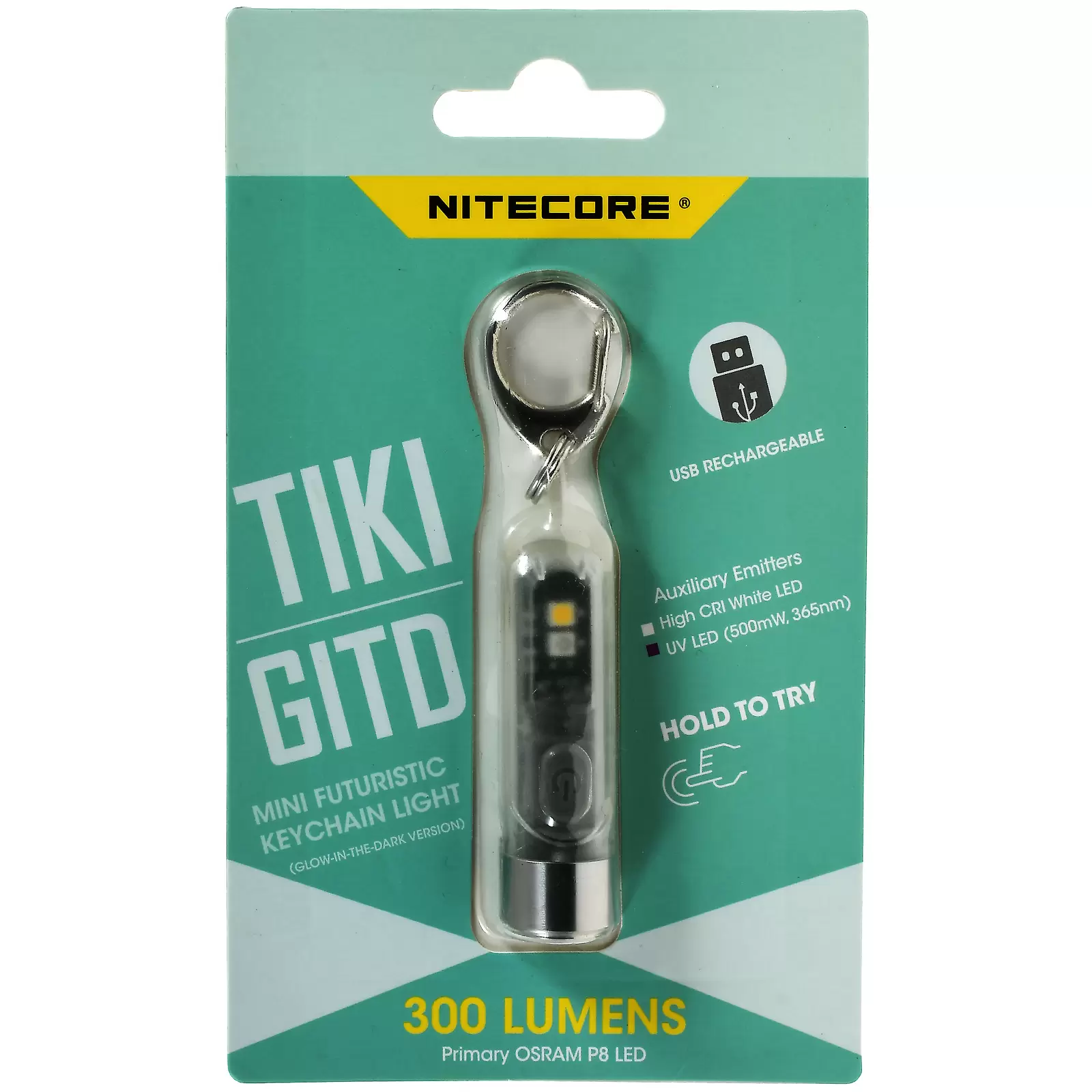 Schlüsselanhänger-Taschenlampe Nitecore TIKI  GITD - Glow in the Dark, mit Micro-USB